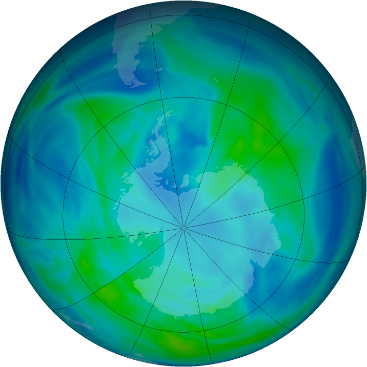 Antarctic ozone map for 15 April 2005